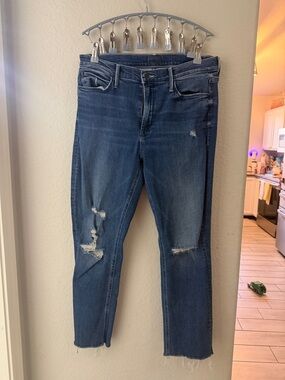 MOTHER Dark Blue Distressed Skinny Jeans
